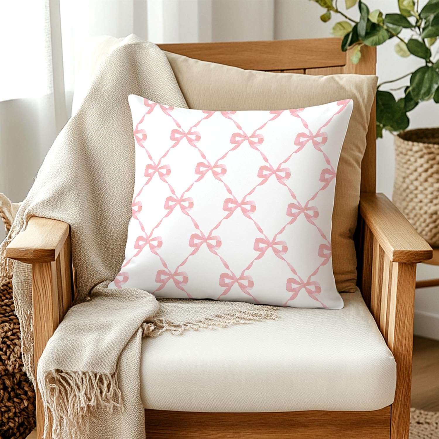 Coquette Aesthetic Throw Pillow Covers,Pillow Covers 18x18 Inch,Pink Preppy Deco