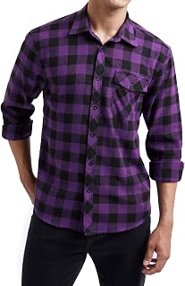 HISDERN Men's Long Sleeve Casual Plaid Flannel Shirt Checked Tartan Button Down Shirts for Men S-4XL