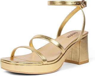 Easyfox Chunky Platform Heels for Women Open Toe Block Heeled Sandals