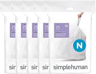 simplehuman Code N 100 Liners, 50% Recycled Custom Fit Bin Bags in Dispenser Packs with Durable Drawstring Tie Handle, 45-50L, White