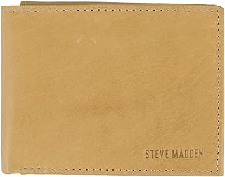 Steve Madden Men's Leather Rfid Extra Capacity Attached Flip Pocket Wallet, Tan/Antique, One Size