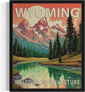Wyoming State Scenery Unframed Poster Art Print, Retro States Landscape Wall art Decor, Adventure Mountain and Scenery Painting for Bedroom, Living Room 42 (Wyoming,10"L x 8"W, Unframed)