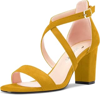 Castamere Women's Chunky Block Heel High Heel Peep Open Toe Cap Sandals Cross Strap Buckle Wedding Sexy Dress Shoes