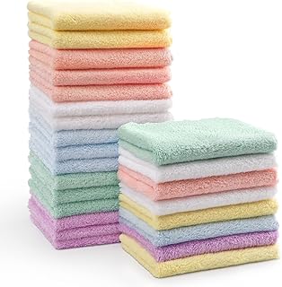 HOMEXCEL Baby Washcloths 24 Pack Microfiber Coral Fleece Soft Wash Cloths | Extra Absorbent, Gentle on Sensitive Skin, for Newborn Infants &amp; Toddlers, Baby Bath Face Towel Reusable, 7 x 9" Multicolor