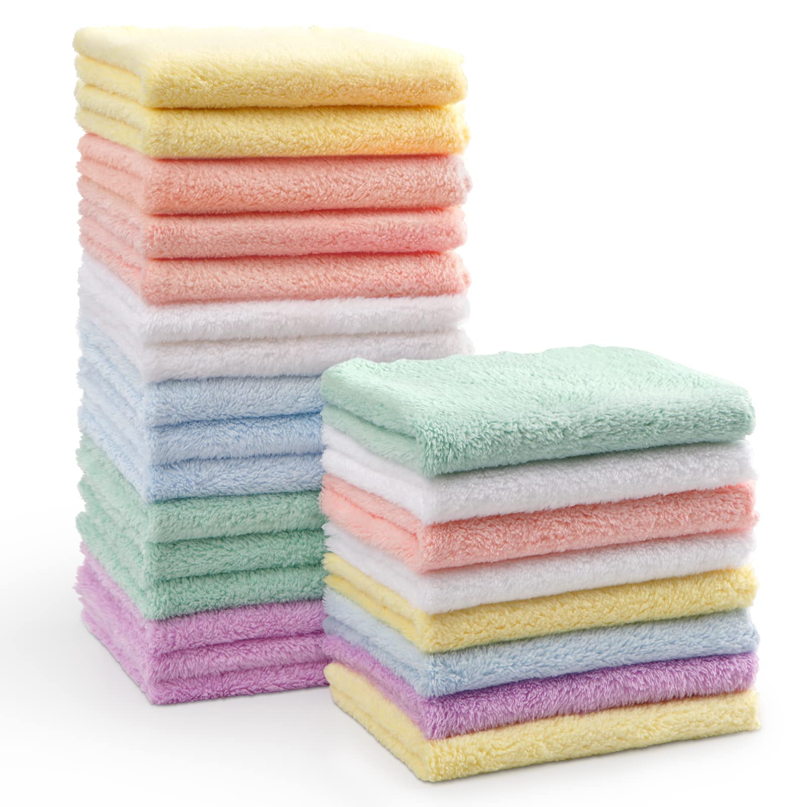 HOMEXCEL Baby Washcloths 24 Pack Microfiber Coral Fleece Soft Wash Cloths | Extr