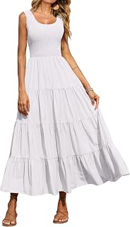 PRETTYGARDEN Women's Smocked Tank Casual Plain Maxi Sundress with Pockets