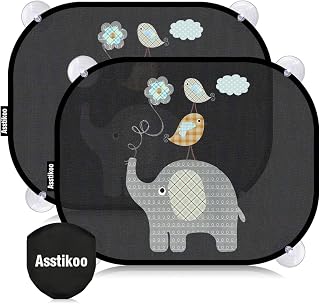 Asstikoo Car Window Shades for Baby with UV Protection, Car Sun Shade | Car Sunshades for Children, Baby Sun Visor for car, SunShade with Cute Animal Motifs, 45 x 35.5 cm, Set of 2