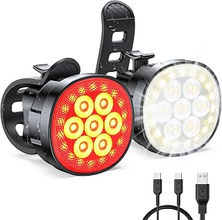 Mohard Bike Lights, [8+12 Modes & USB Rechargeable] Bicycle Lights Set | Ultra Bright LED, IP65 Waterproof, Motorbike License Plate Lamps Bike Lights Front and Back for Night Riding/Camping/Backpack