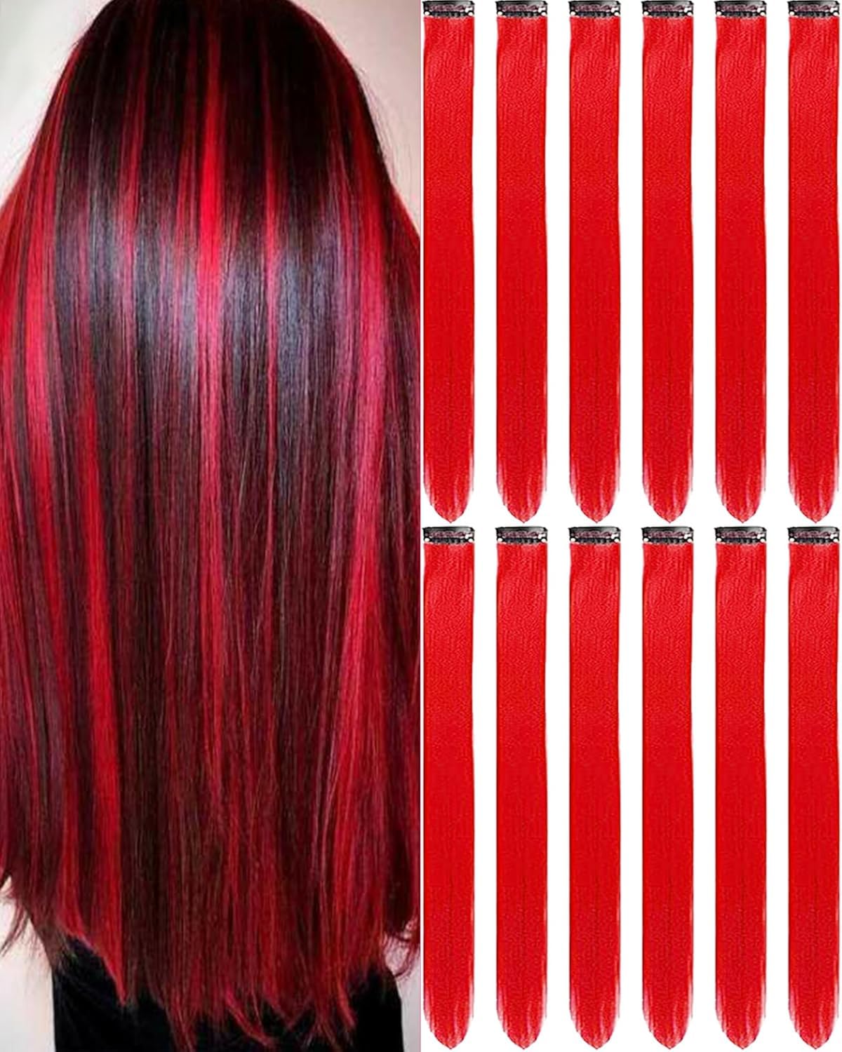 12 PCS Red Hair Extensions Clip-in Colored Accessories for Teen Women Gift | Oll