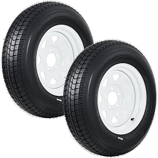 GarveeTech ST205/75D15 Trailer Tire and Wheel Assembly, 5 Lug, Set of 2 | Heavy-Duty Load Range C 6PR, White Spoke Wheel, 15 Inch Tires for Utility/Boat/Camper Trailers
