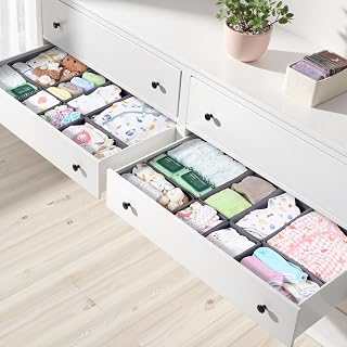 16 Pack Drawer Organiser Set for Hemnes Dressers, Fabric Drawer Dividers & Wardrobe Organisers for Clothes Storage, Underwear, Socks & Baby Clothes, Grey
