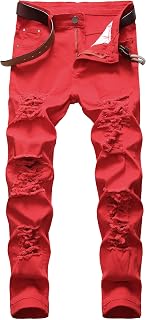 Men's Ripped Jeans Slim Fit Straight Leg Denim Pants with Holes