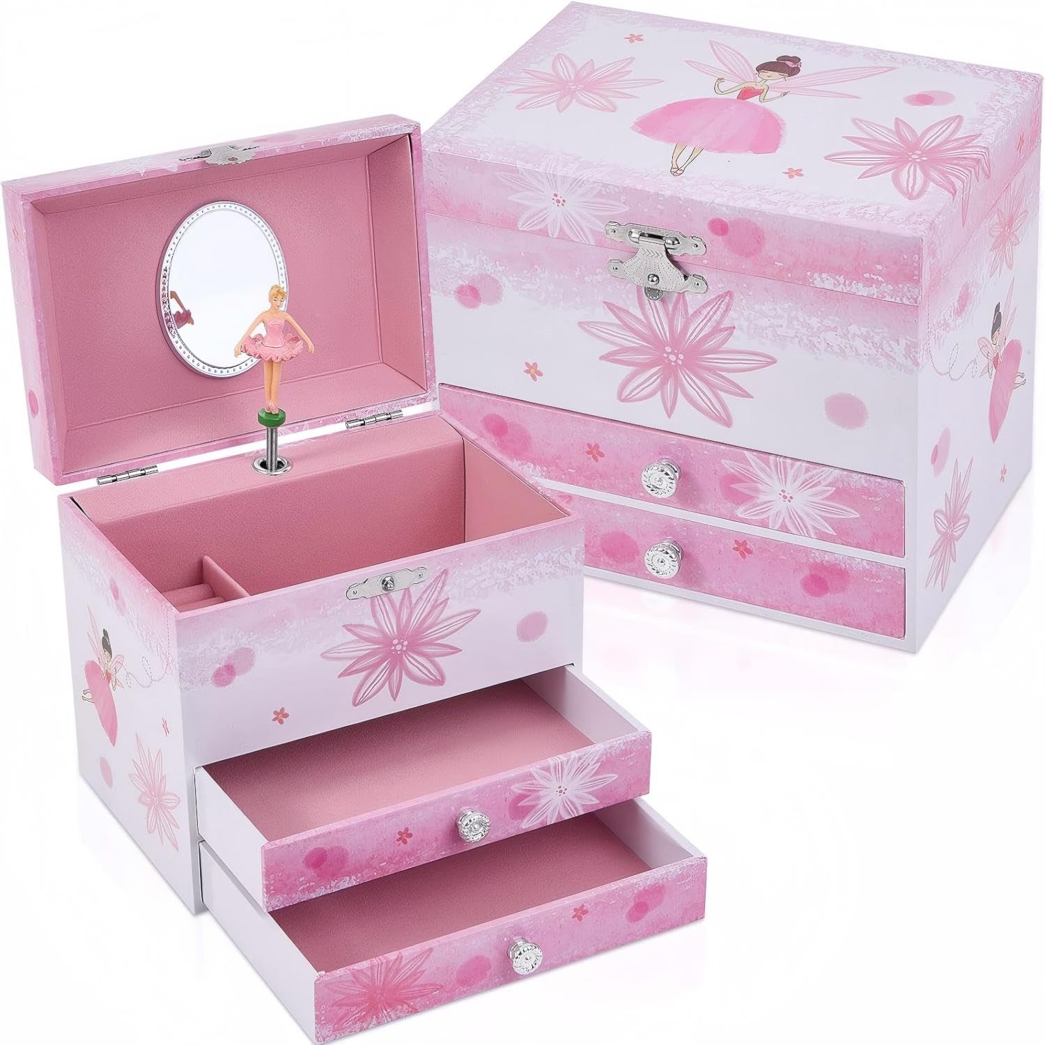 TAOPU Ballerina Musical Jewellery Box with 2 Drawers for Girls,Fairy Design Kids
