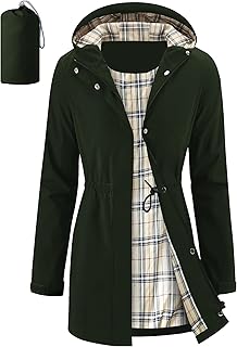 Women's Long Rain Jacket Waterproof Packable Hooded Raincoat