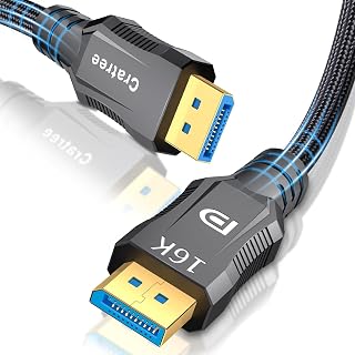 Cratree 16k DisplayPort Cable 2.1 2M,DP to DP Cable Support 40Gbps,16K 30Hz,8K 120Hz,4K 240Hz/165Hz/144Hz Braided Cord - Compatible FreeSync/G-Sync/Gaming Monitor,PC