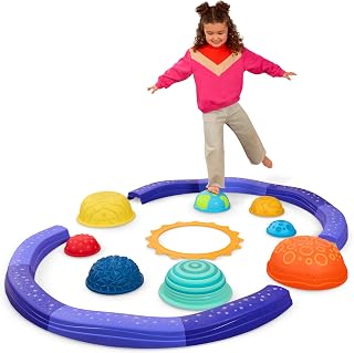 Battat Education Step & Feel Solar System Balance Beam, STEM Activity Book | 8 textured stepping stone planets, 8 interlocking beams, 2-piece Sun ring, 9 double-sided cards, poster guide, 3+ Years