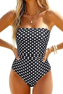 Holipick Women's Tummy Control One Piece Swimsuit Strapless Swimsuit