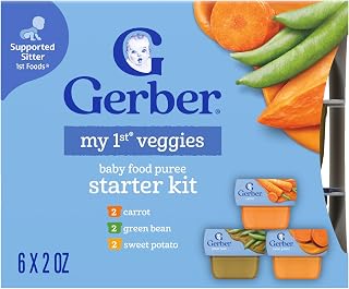 Gerber Stage 1 Baby Food, Veggie Variety Pack Puree Tubs, Baby Puree, 2PK | Stage 1 veggie puree variety; green bean, sweet potato, carrot; 12 x 2 oz tubs