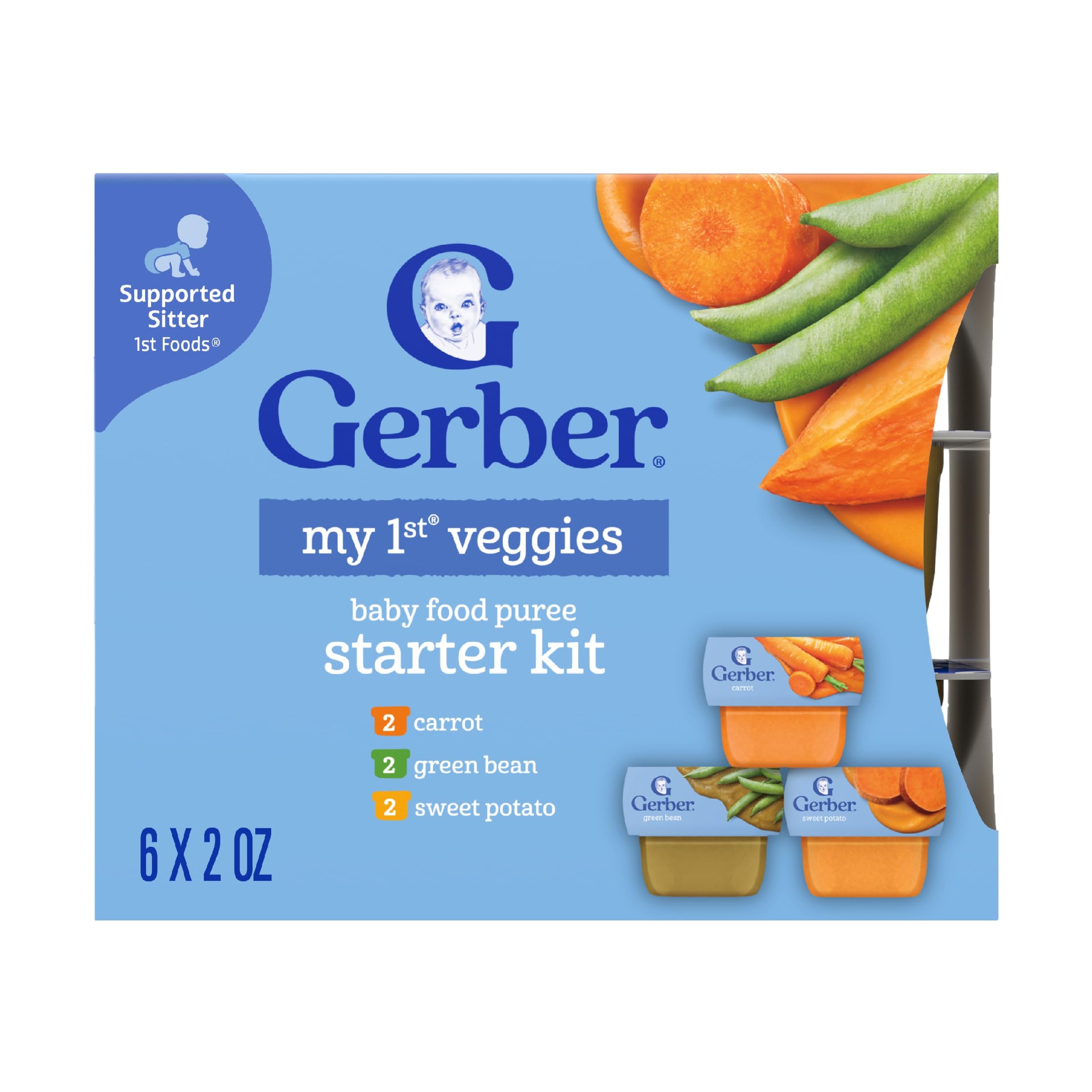 Gerber Stage 1 Baby Food, Veggie Variety Pack Puree Tubs, Baby Puree, 2PK | Stag