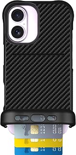 Scooch Wingmate - Custodia a portafoglio per iPhone 17 con porta carte, con slot per carte nascosto e protezione RFID, contiene da 3 a 4 carte, protezione contro le cadute da 3 piedi, fibra di