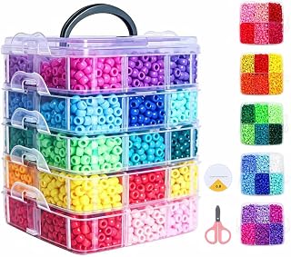 6000pcs Pony Bead Kit, 30 Colors Pony Beads Bulk 6x9mm for Kandi Beads Bracelets in 5-Layer Box, Large Hole Craft Set with String & Scissors