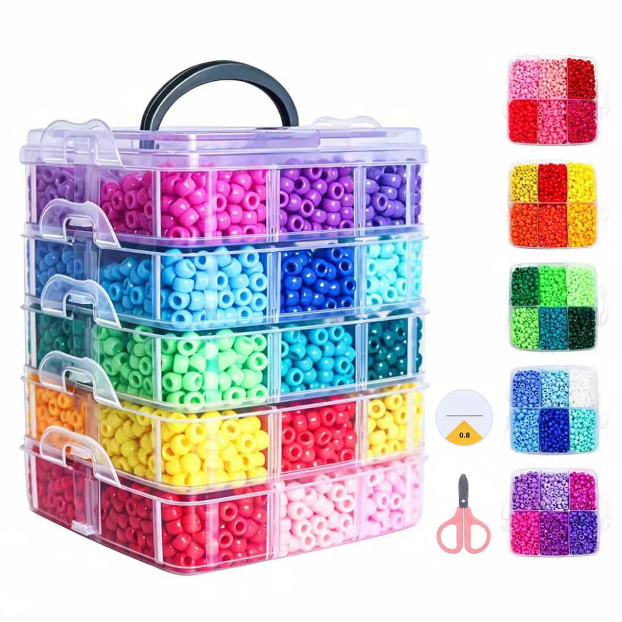 6000pcs Pony Bead Kit, 30 Colors Pony Beads Bulk 6x9mm for Kandi Beads Bracelets