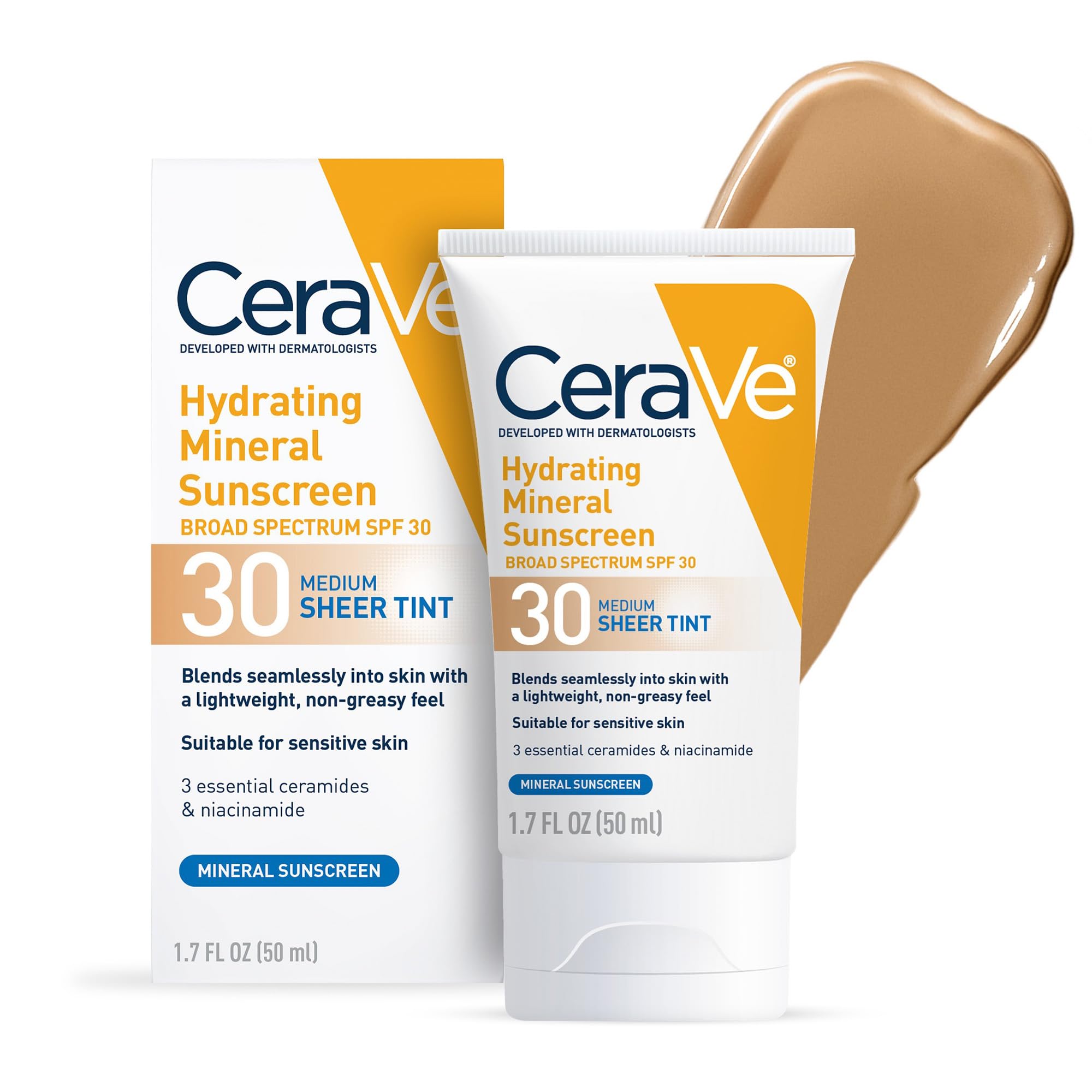 CeraVe Tinted Sunscreen for Face, Mineral SPF 30 Moisturizer, Medium, 1.7oz | Sk