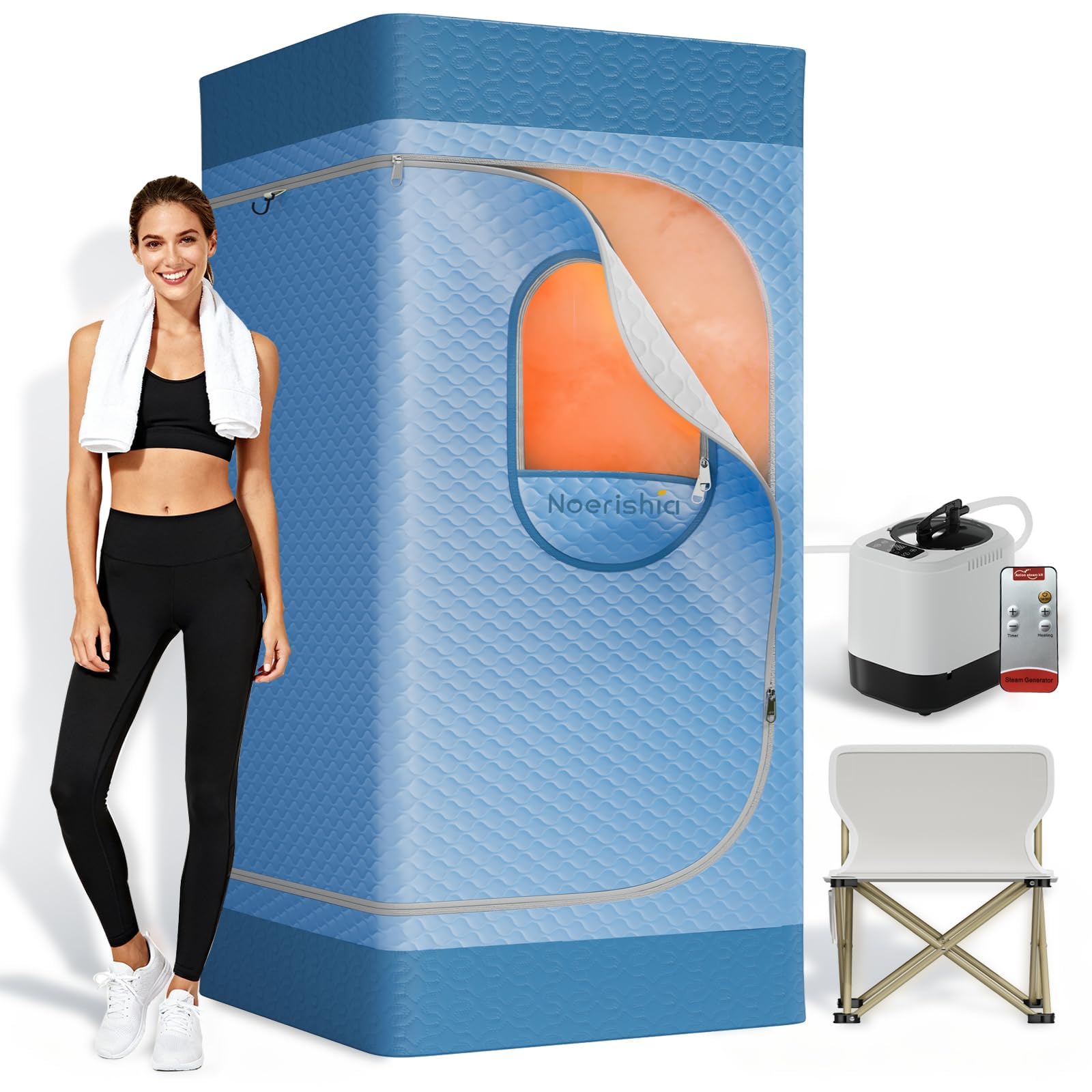 Portable Sauna for Home with 3L 1200W Steamer, Large Folding Chair, 99 Mins Time