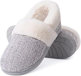 Evshine Fuzzy Memory Foam Slippers for Women Closed Back Knit House Shoes