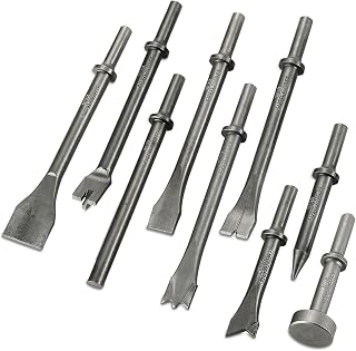FLKQC 10pcs Air Hammer Chisel Set, 0.401" Pneumatic Hammer Bits with Spring | Air Punch Chipping Chisel Attachments, High Carbon Steel, Pneumatic Chisel Tool Rivet Removal & Automotive Repairs