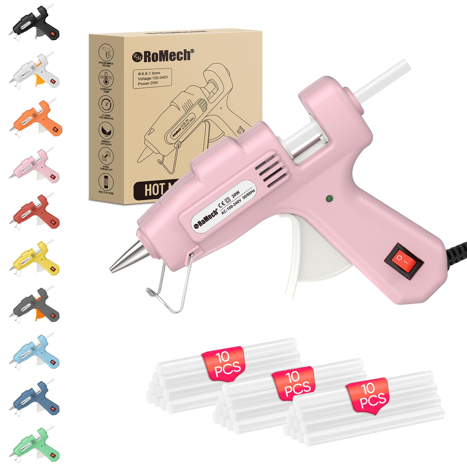 ROMECH 20W Mini Hot Glue Gun Kit, 30 Glue Sticks Set for DIY Crafts, Repair | Bu