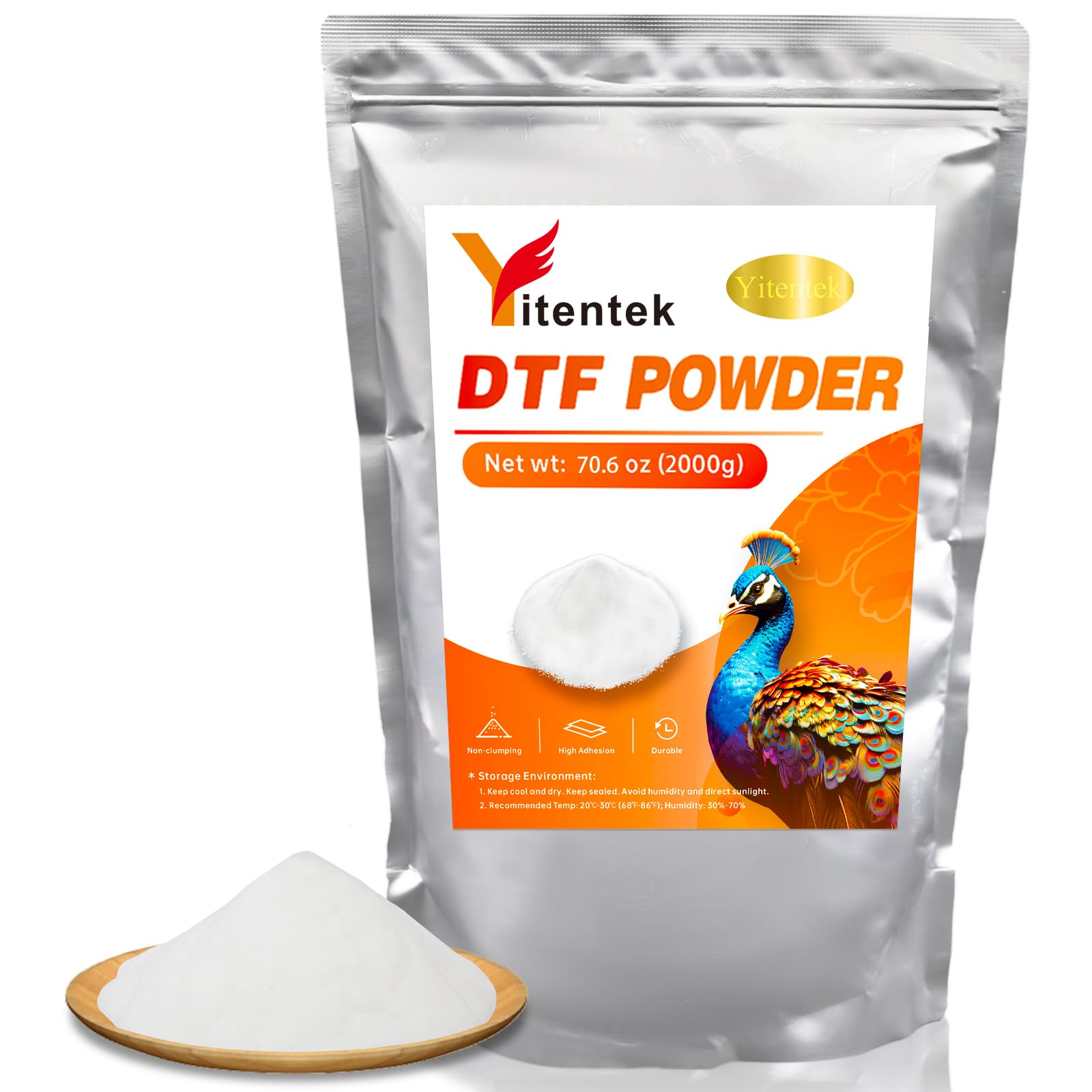 Yitentek DTF Powder - 2000g / 70.6oz White Digital Transfer Hot Melt Adhesive, D