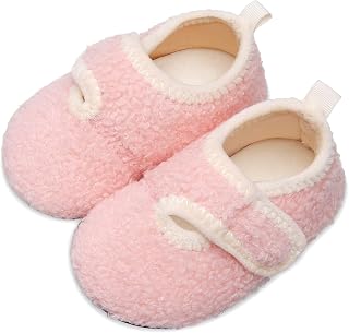 L-RUN Baby Boys Girls Wool Like House Slippers Kids Light Weight Anti-Skid Shoes for Outdoor Indoor Comfy Loafers