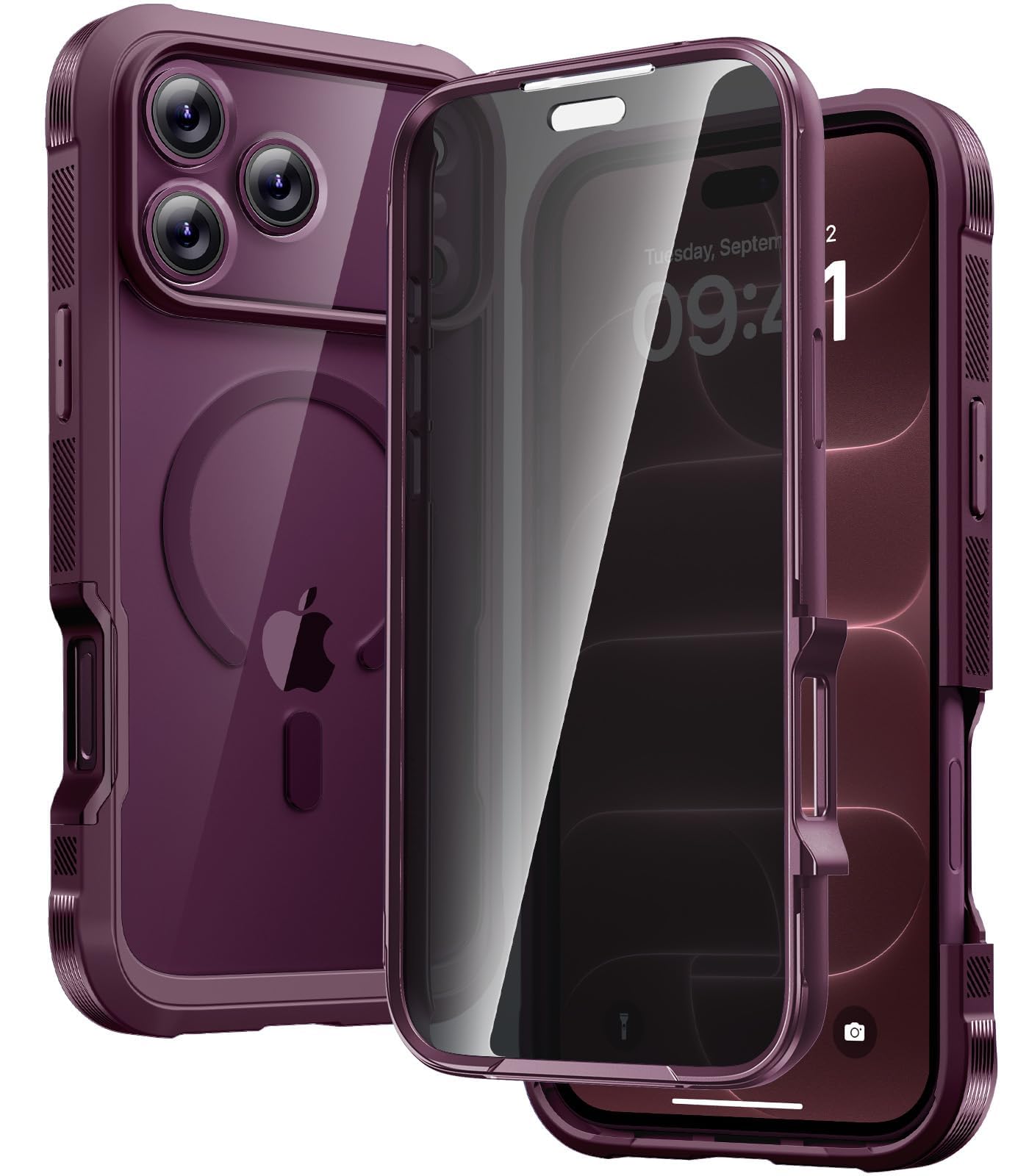 Diaclara Magnetic for iPhone 18 Pro Max Case,Privacy Protector,Burgundy | Full B