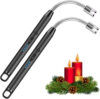 2 Pcs Lighters Candle Lighter USB Electric Plasma Lighters Long Rechargeable Flexible Flamless Windproof for Candles, Camping, Stove, Fireworks, Grill, BBQ