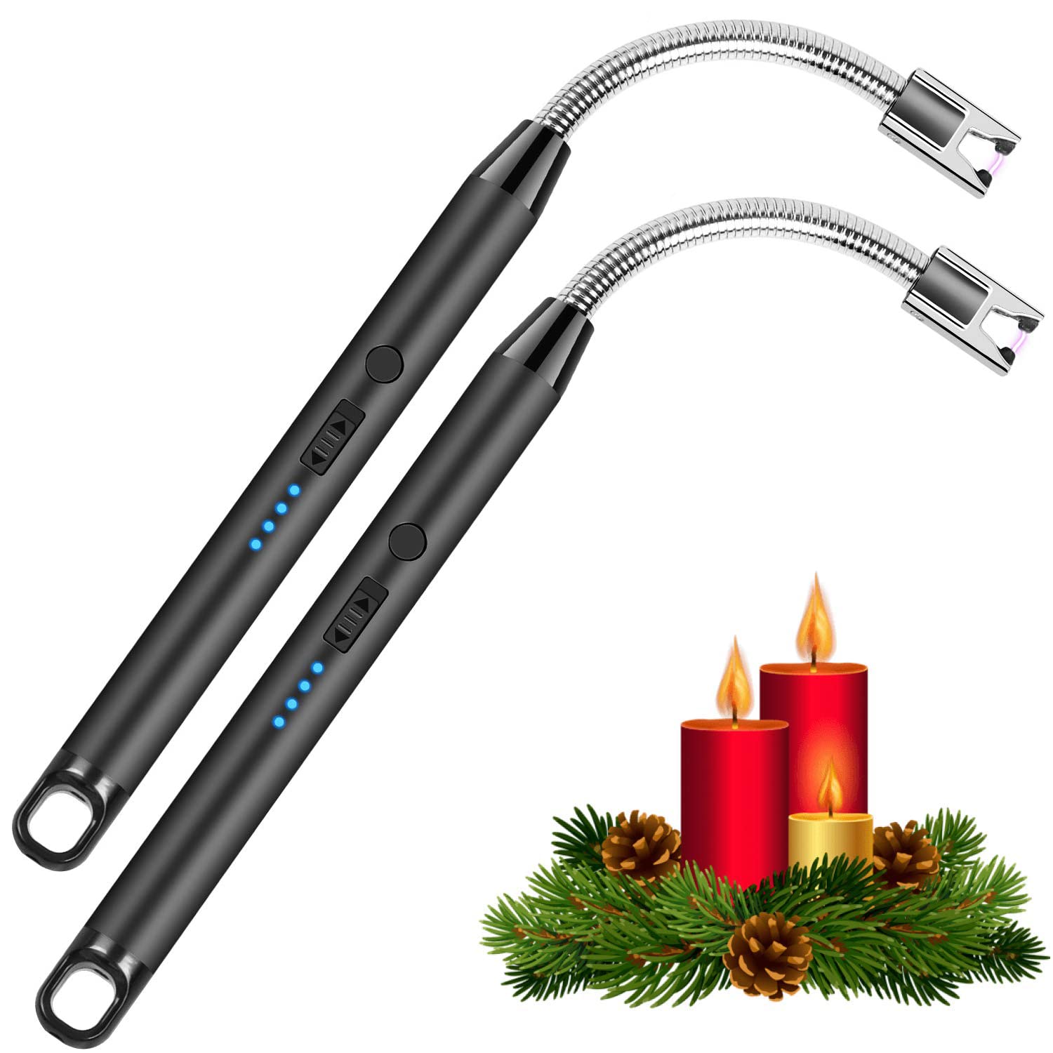 2 Pcs Lighters Candle Lighter USB Electric Plasma Lighters Long Rechargeable Fle