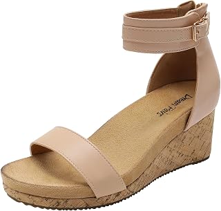 DREAM PAIRS Women's Open Toe Buckle Ankle Strap Platform Wedge Sandals Summer Shoes.