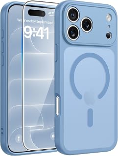 FNTCASE for iPhone 18 Pro Case/iPhone 17 Pro Case, Fit for Magsafe | Screen Protector, Camera Protection, Translucent Matte, 14FT Military Grade Drop Proof, Shockproof Phone Cover, Light Blue