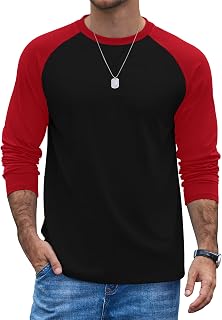 COOFANDY Men's Long Sleeve T-Shirt Cotton Raglan Baseball Tee Crew Neck Color Block Regular Fit