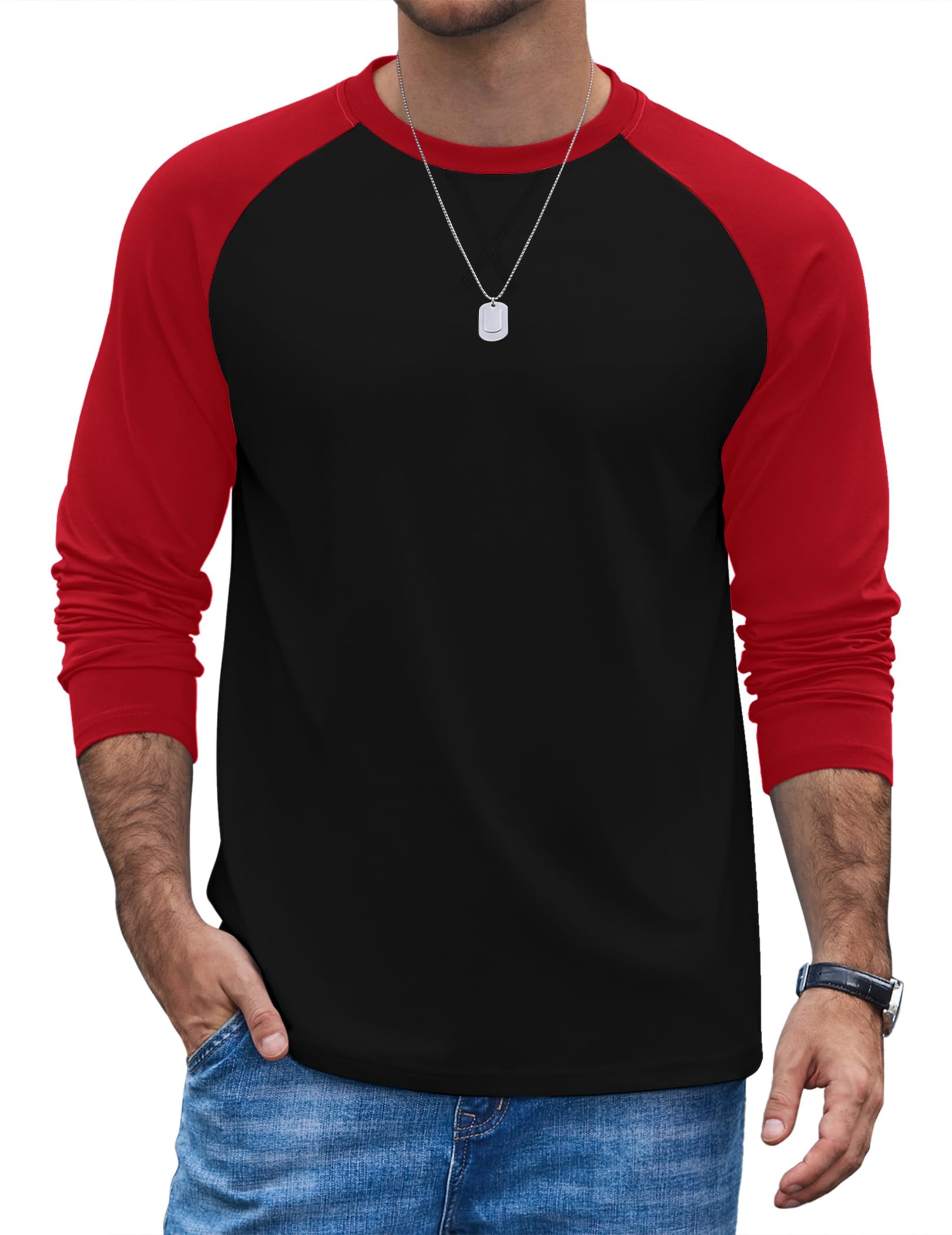COOFANDY Men's Long Sleeve T-Shirt Cotton Raglan Baseball Tee Crew Neck Color Bl