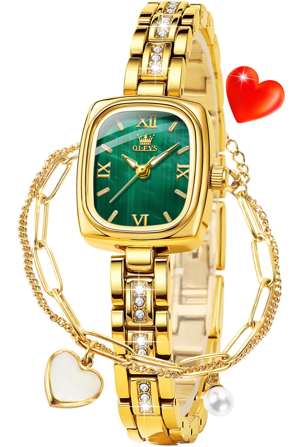 OLEVS Ladies Luxury Luxury Rose Gold Diamond Bling Watch Set Wrist Watch Necklac
