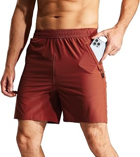 MIER Pantaloncini da corsa ad asciugatura rapida da uomo, con tasca con cerniera, elastico in vita atletica, allenamento, fitness, 17,5 cm, Rosso, XX-Large