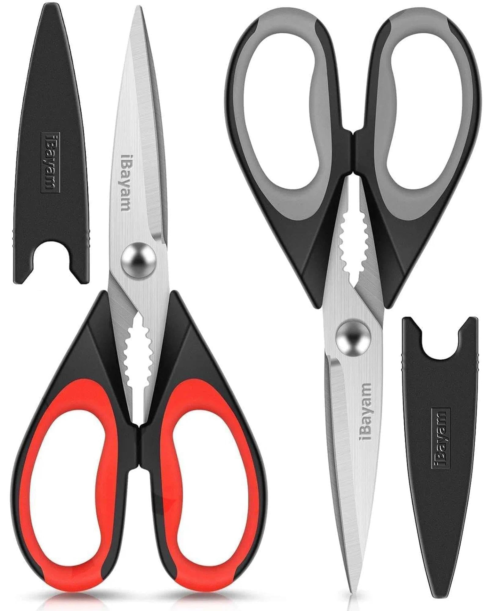 iBayam Kitchen Scissors Shears All Purpose Heavy Duty, Protective Sheath | 2-Pac