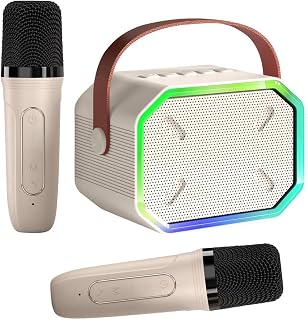 Mini Karaoke Machine with 2 Wireless Microphones for Kids and Adults | Compact szie, Led light, Voice changer, Bluetooth 5.3, TF/USB/AUX, Long Battery Life, Gifts for girls boys,Home party