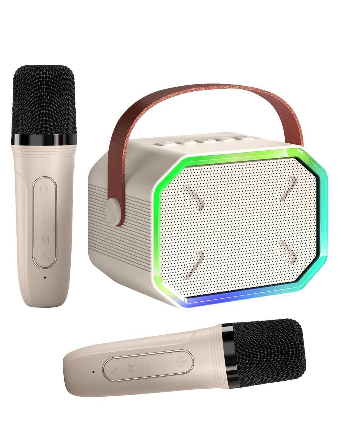 Mini Karaoke Machine with 2 Wireless Microphones for Kids and Adults | Compact s