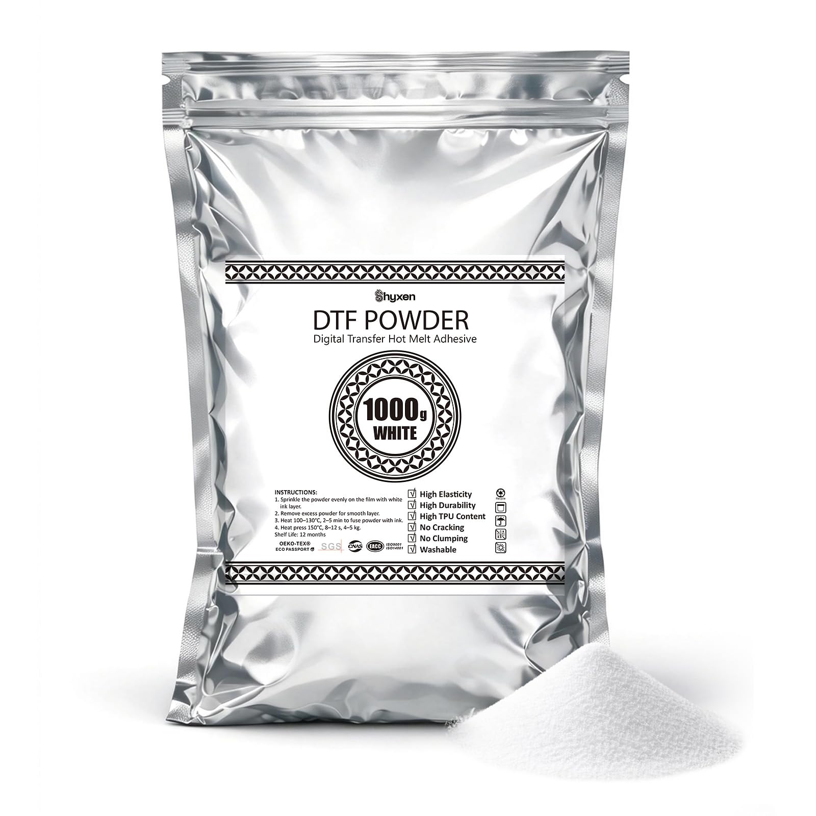 SHYXEN DTF Powder White 1000g, Premium Hot Melt Adhesive for Digital DTF Printin