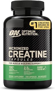 Optimum Nutrition Micronized Creatine Monohydrate Capsules, 100 Ct | Micronized Creatine Monohydrate Capsules, Easy to Swallow, Keto Friendly, Supports Muscle Building, Strength & Performance