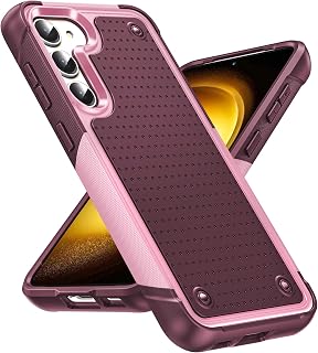 Compatible for Galaxy S24 Plus 5G Case: Dual Layer Shockproof Hard PC Textured Back Soft Bumper Phone Case for Galaxy S24 Plus 5G, Red Pink
