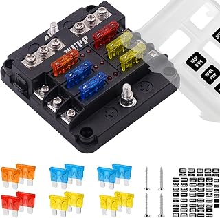 WUPP 12 Volt Fuse Block, Waterproof Boat Fuse Panel with LED Warning Indicator Damp-Proof Cover, 6 Circuits with Negative Bus Fuse Box for Car Marine RV Truck DC 12-24V