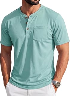 MAGCOMSEN Henley-Hemd für Herren, kurzärmelig, Baumwolle, 3 Knöpfe, Rundhalsausschnitt, T-Shirt mit Tasche, lässig, einfarbig, für den Sommer und den Alltag